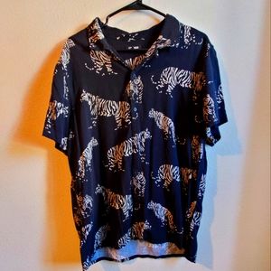 Express Rayon Tiger Black Button Down Shirt